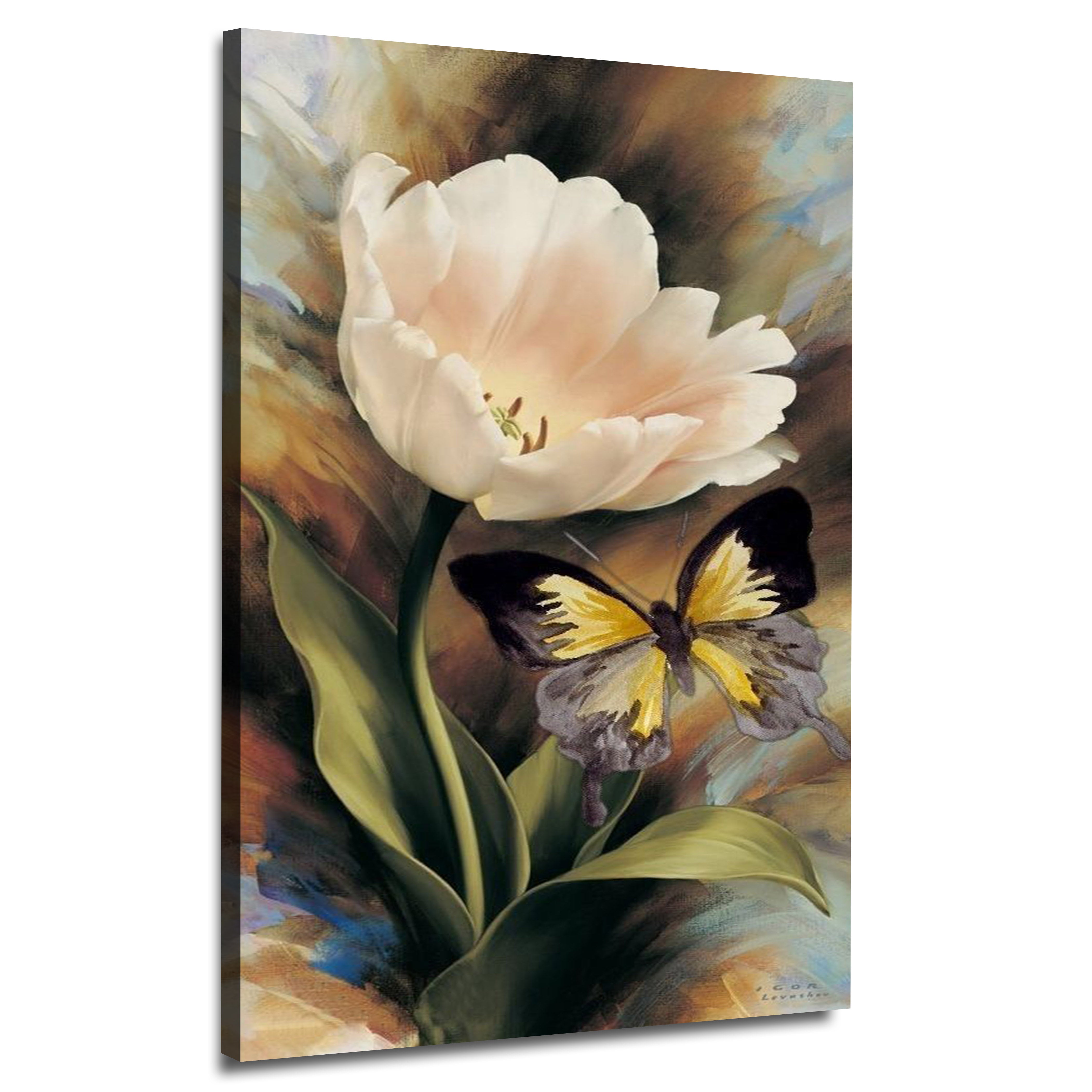 Beautiful Abstract Lily Flower Butterfly Canvas Art