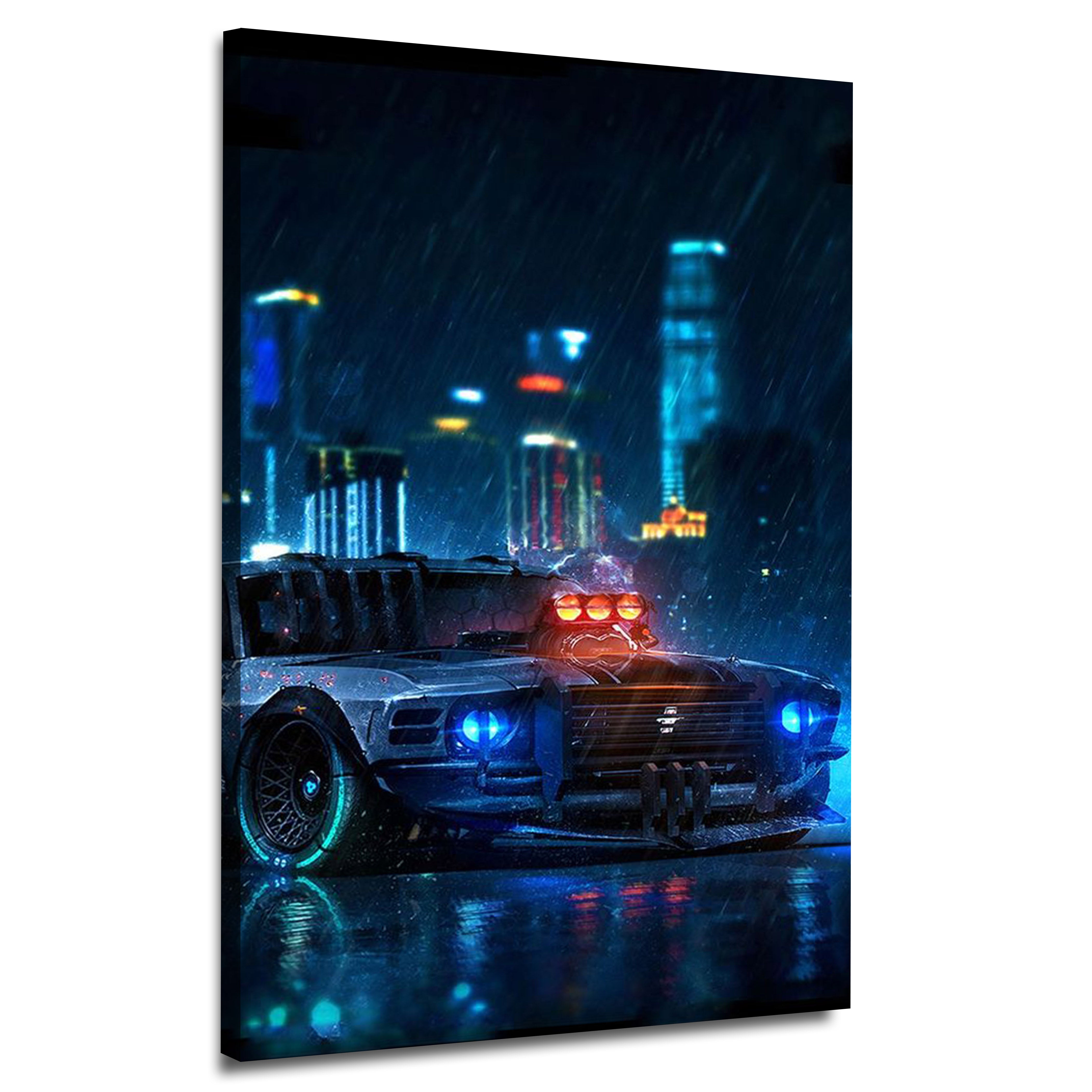 Neon Retrowave street racing car