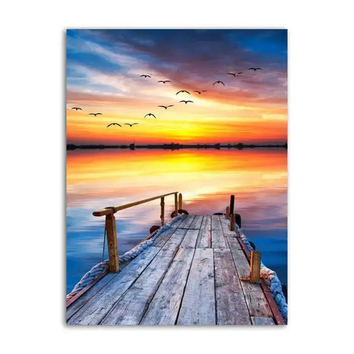 Dock with Seagulls at Sunset Canvas Frames Wall Art