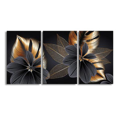 Black Golden Plant Leaf (3Panel) Wall Art