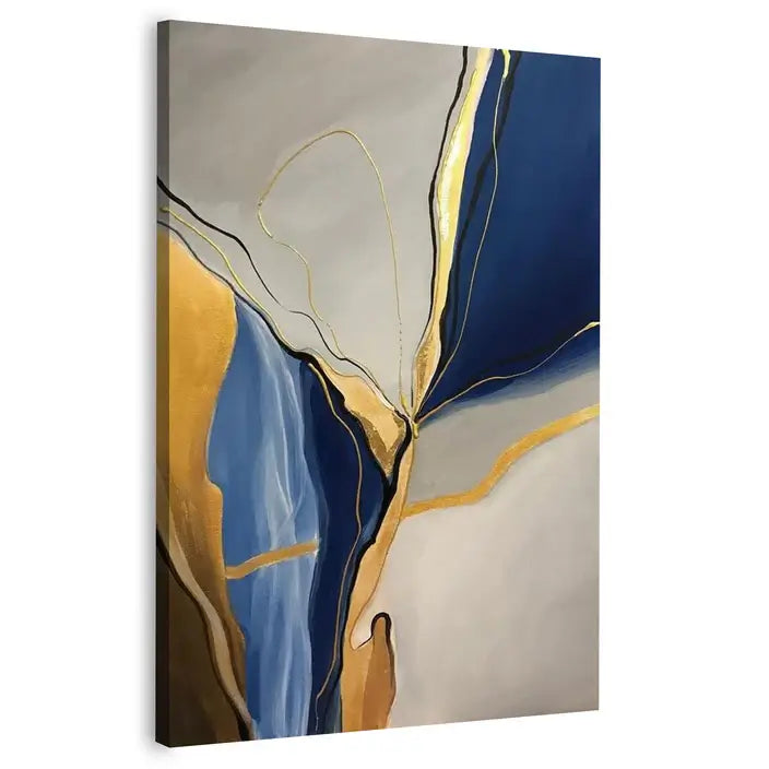 Blue Beige Gold Abstract Painting Wall Art