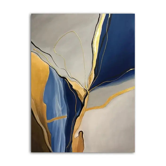 Blue Beige Gold Abstract Painting Wall Art