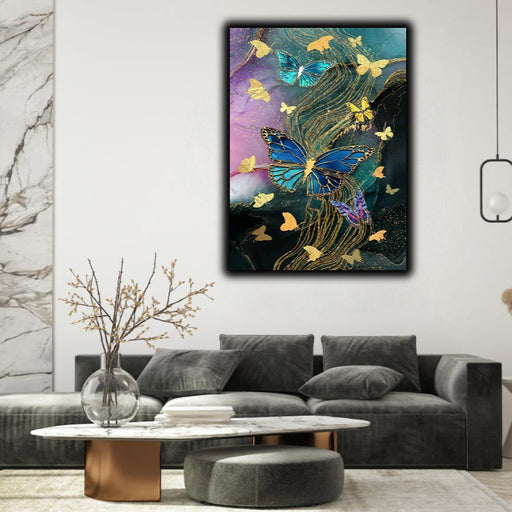 Abstract Golden Blue Butterfly Canvas