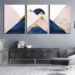 Geometric Prints Marble Gold Navy Blue (3Panel) Wall Art