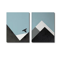 Black White Grey Silver Mountain (2panel) Wall Art