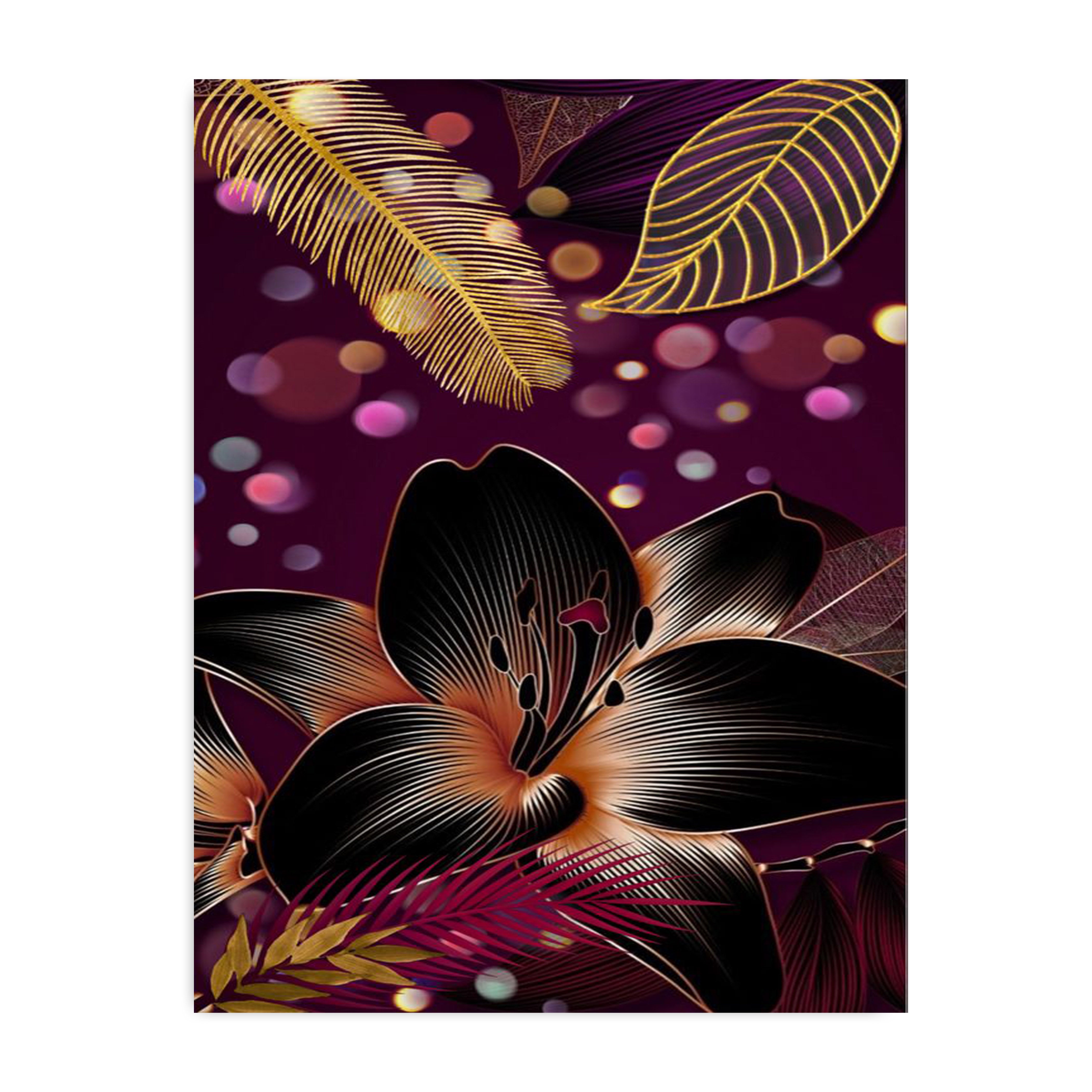 Golden & Black Flowers With Purple Background