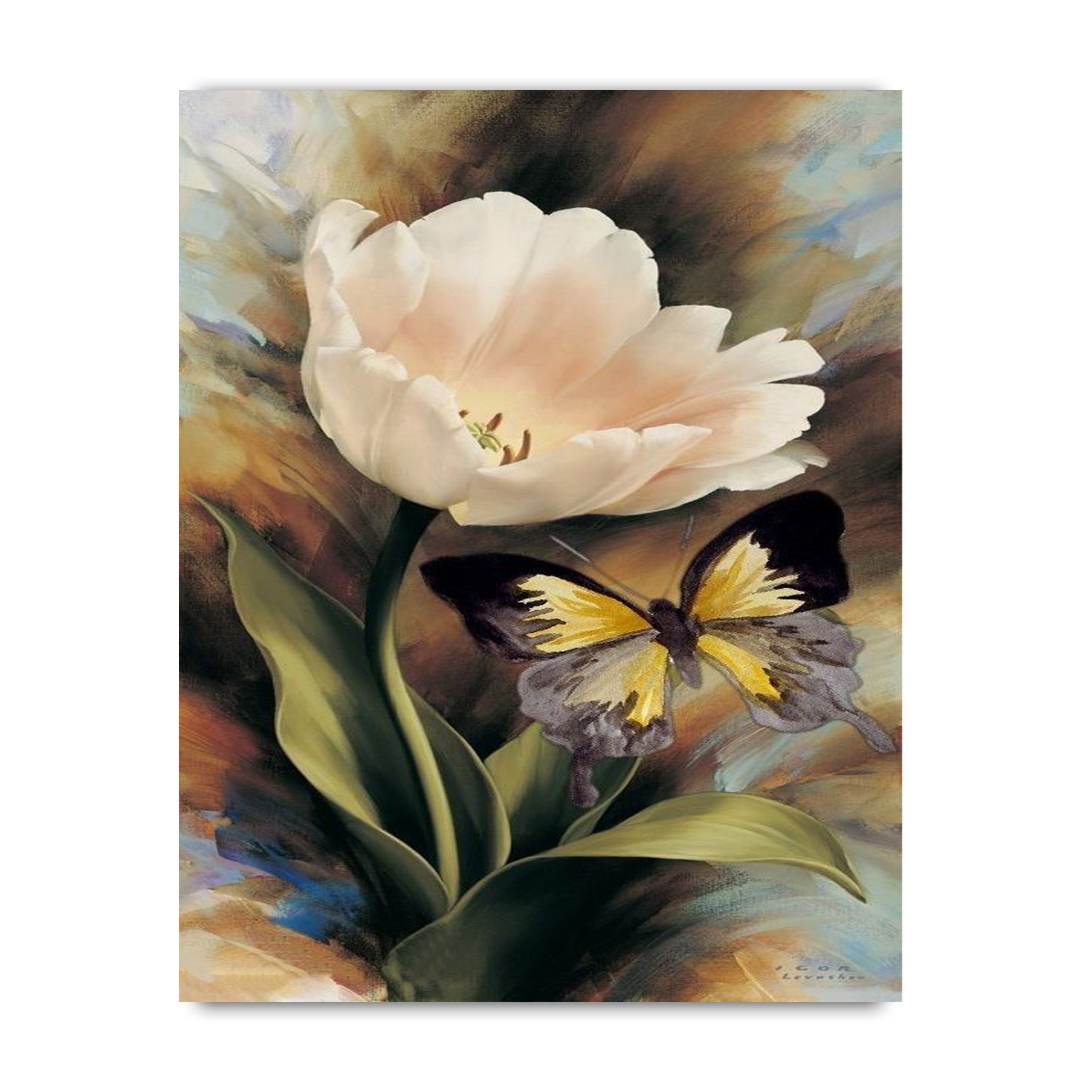 Beautiful Abstract Lily Flower Butterfly Canvas Art