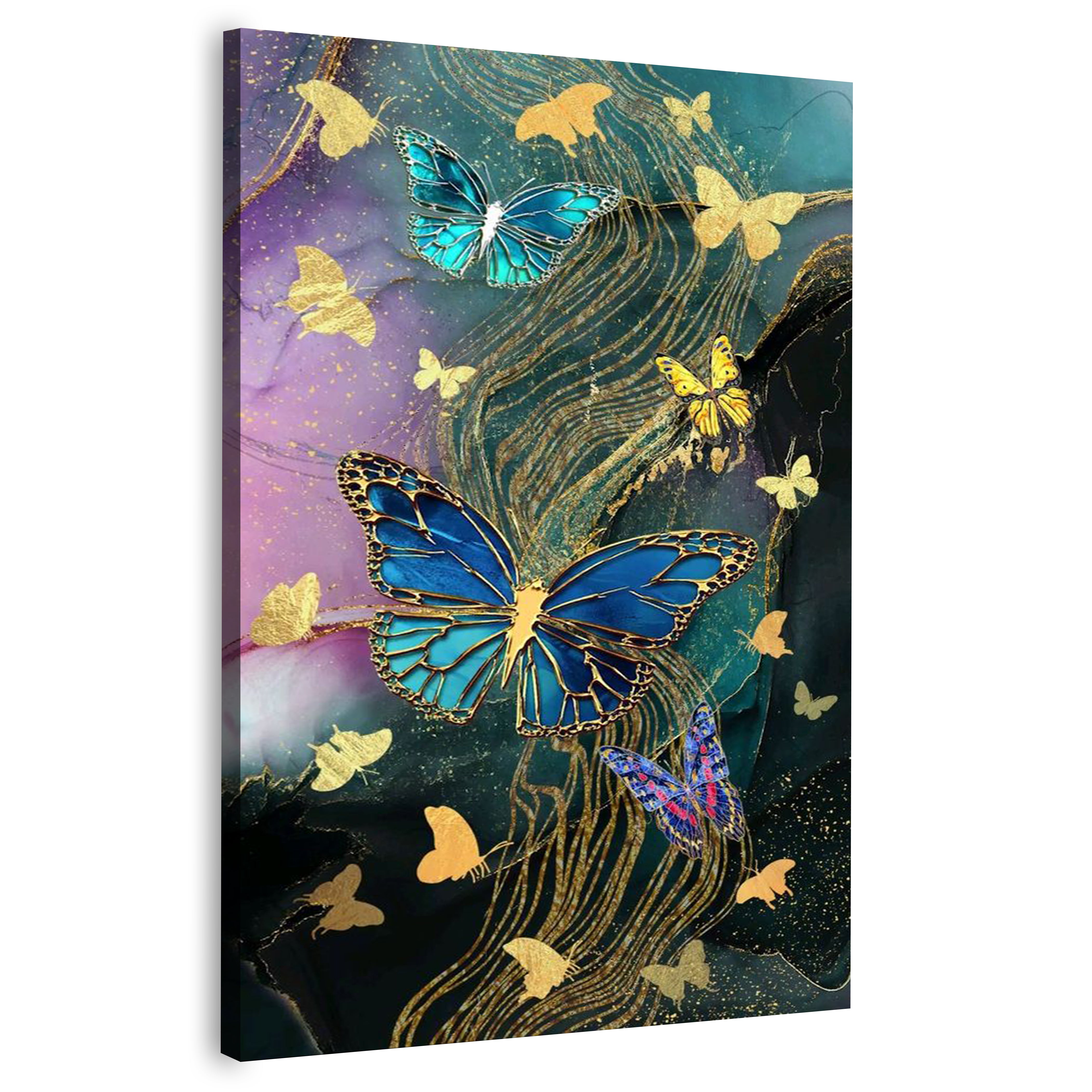 Abstract Golden Blue Butterfly Canvas