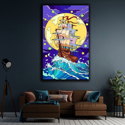 Premium Canvas | Ship with sails on Blue Wave