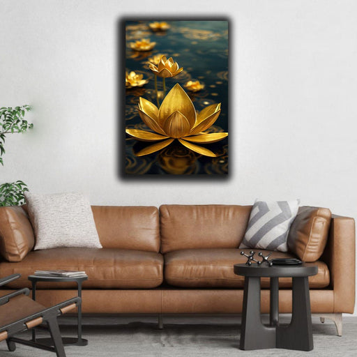 Premium Canvas | Golden Lotus Rose Blooms