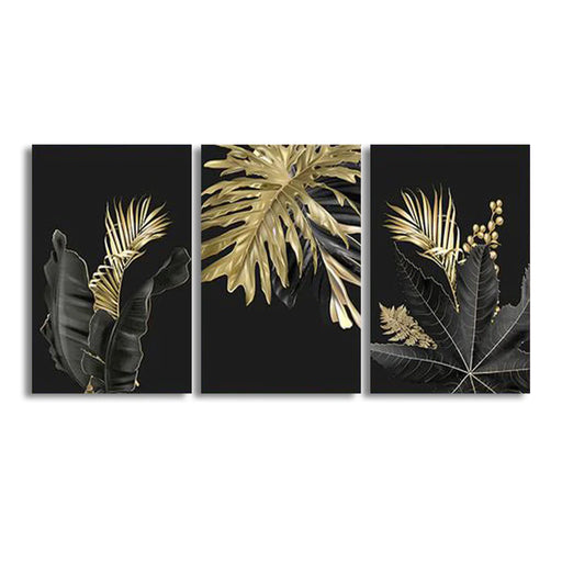 Golden Tropical Botany Luxury Nordic (3Panel) Wall Art