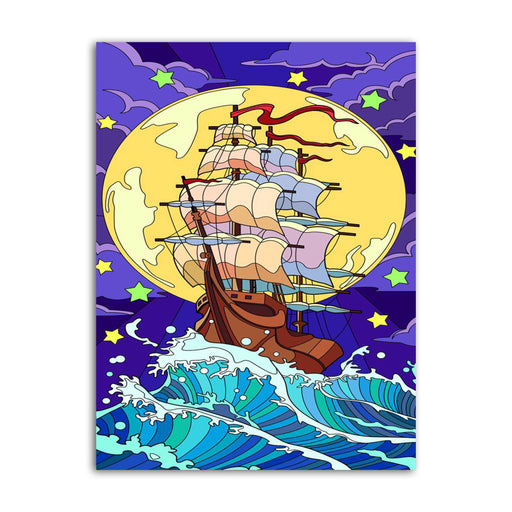 Premium Canvas | Ship with sails on Blue Wave