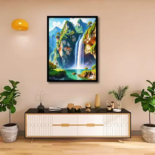 A Scenic Mountain Range with a Waterfall Wall Art