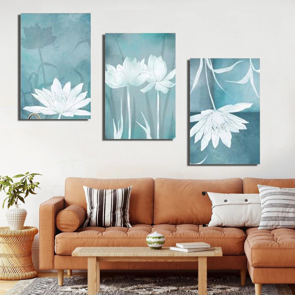 Abstract Blue Flower (3Panel) Wall Art