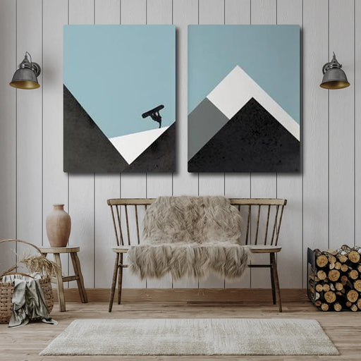 Black White Grey Silver Mountain (2panel) Wall Art