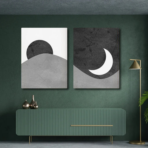 Black and White Sun and Moon (2panel) Wall Art