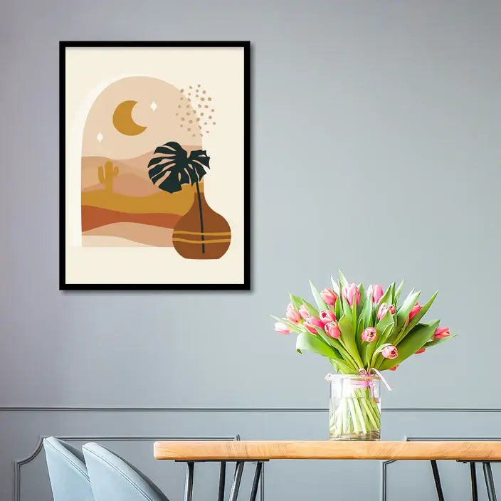 Cactus Desert Moon Abstract Wall Art