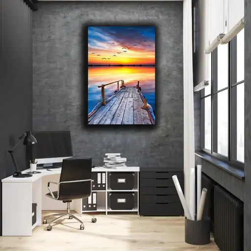 Dock with Seagulls at Sunset Canvas Frames Wall Art