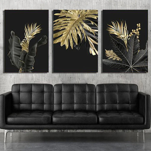 Golden Tropical Botany Luxury Nordic (3Panel) Wall Art