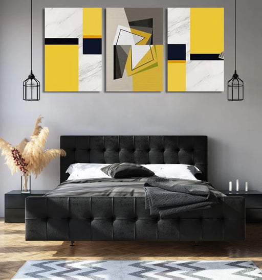 Minimalist Yellow Grey Geometry (3Panel) Wall Art