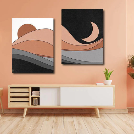 Sun and Moon Abstract Landscape (2Panel) Wall Art